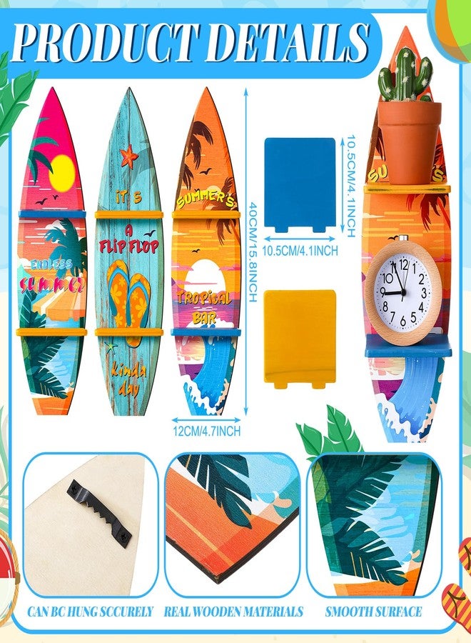 Lineshading 3 Pcs Surfboard Wooden Wall Shelf Surfboard Decor Hanging Sign with Shelf Beach Home Decor Decorative Surfboards for Wall Room Party Tropical Decoration(Summer) - Image 3